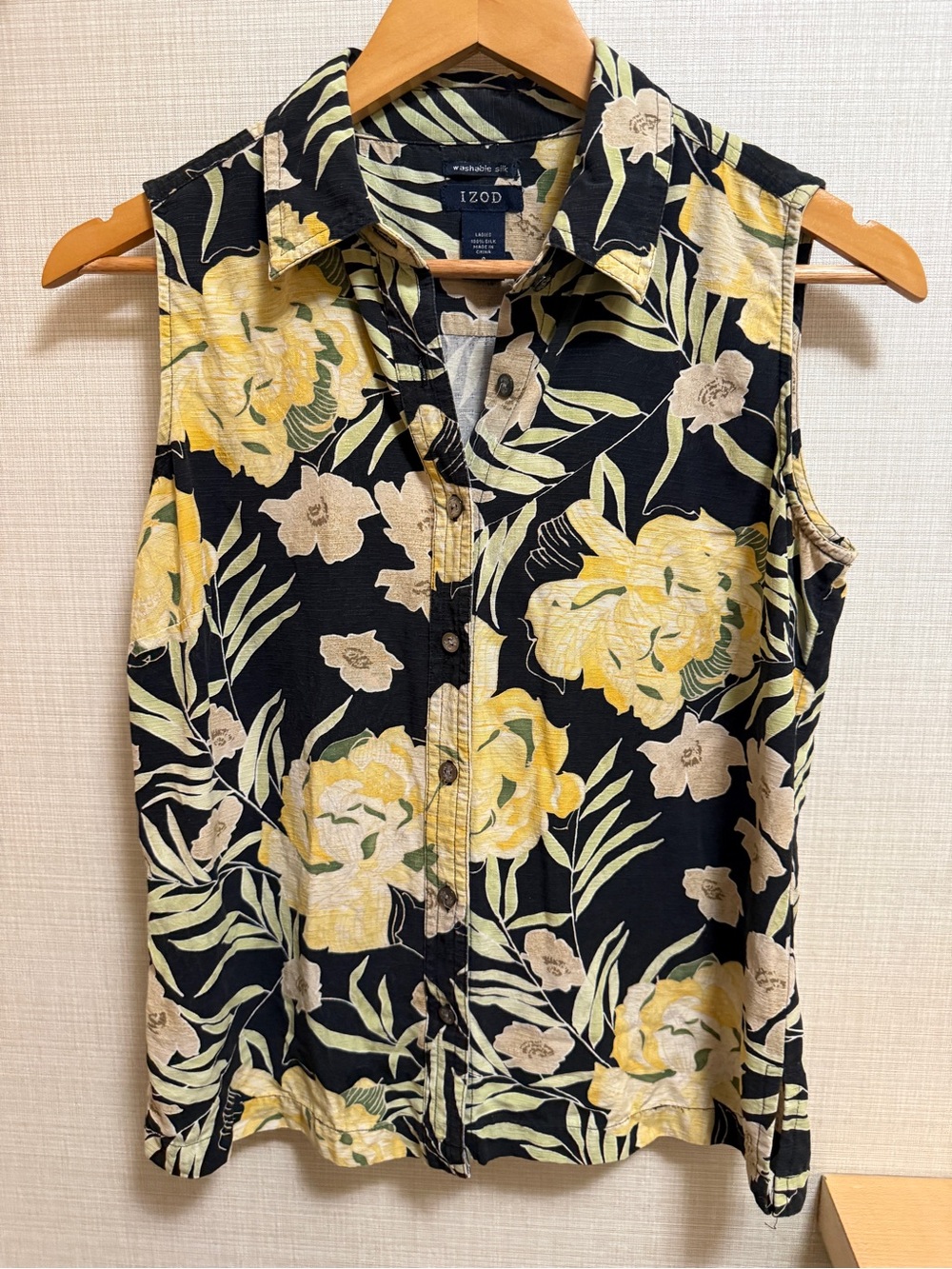 IZOD Washable Silk Tropical Floral Sleeveless Button Front Blouse Size 8